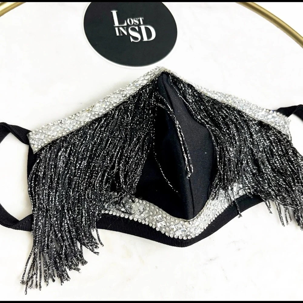 Metallic Fringe Face Mask with Diamond  trimming by The Lost in San Diego